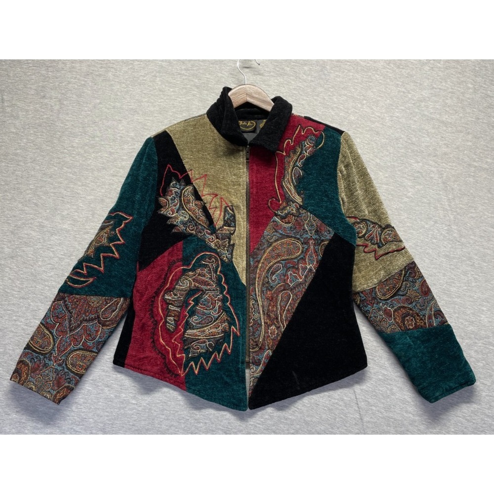 Julia Kim Jacket Womens P Multicolor Patchwork Paisley Embroidery Rayon Full Zip